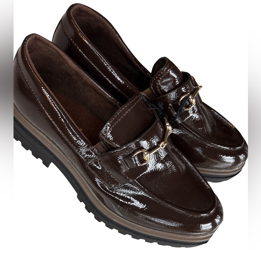Serra Chunky Grunge Style Women’s Brown Glossy Loafers In Size 8